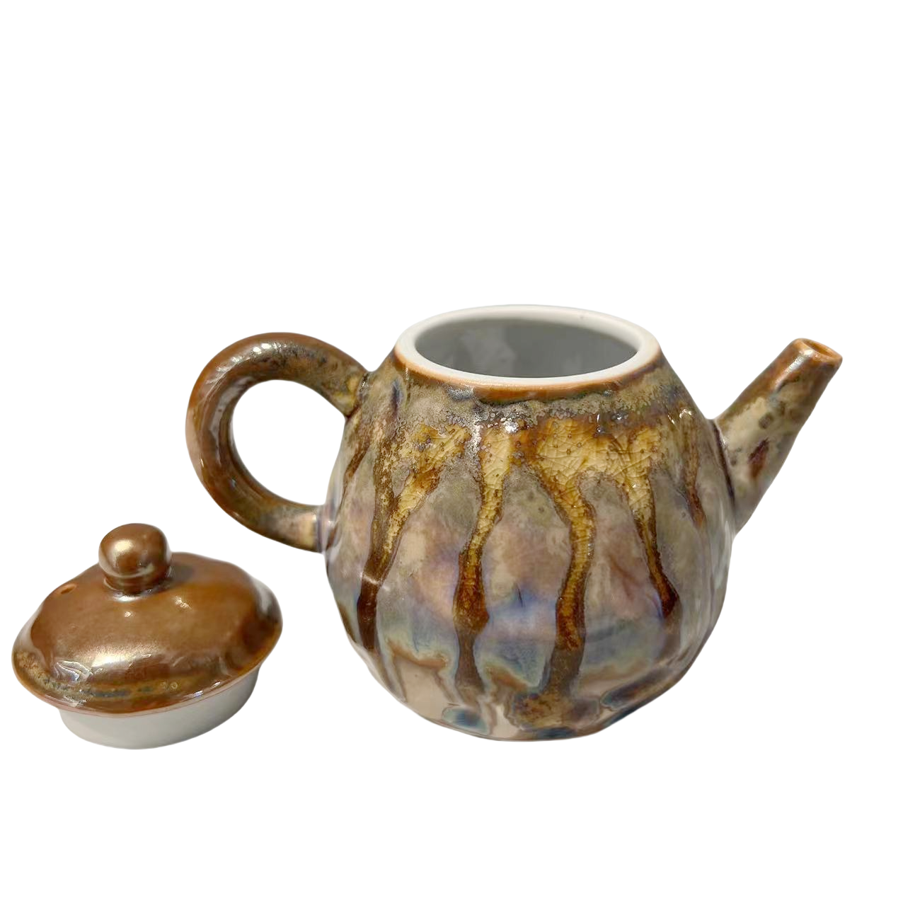 Brown klin transformed artist abstract artist handmade porcelain tea pot