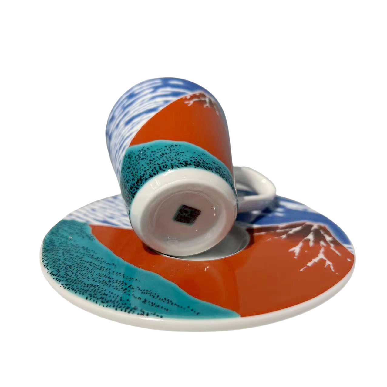 Red green blue Japanese made handmade artist ceramic porcelain tea cup espresso coffee cup