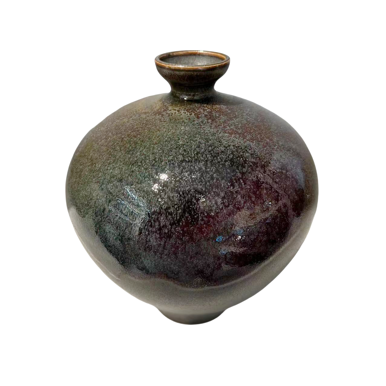 Purple green brown klin transformed abstract artist handmade ceramic porcelain vase