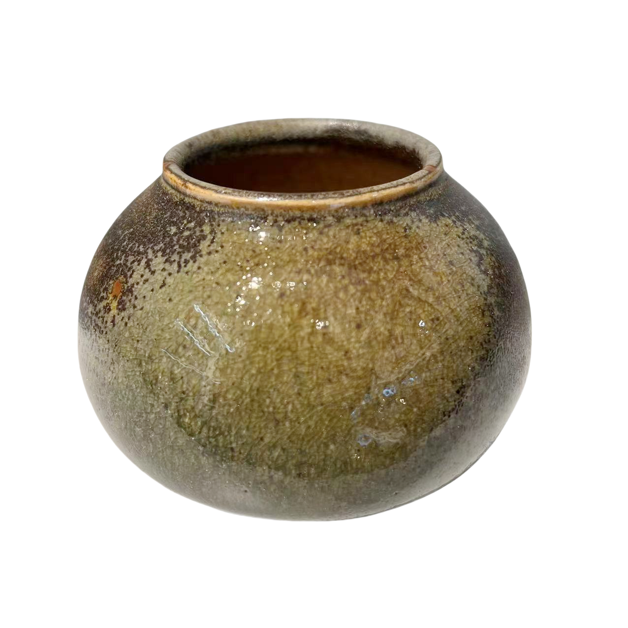 Brown green klin transformed abstract artist handmade ceramic vase