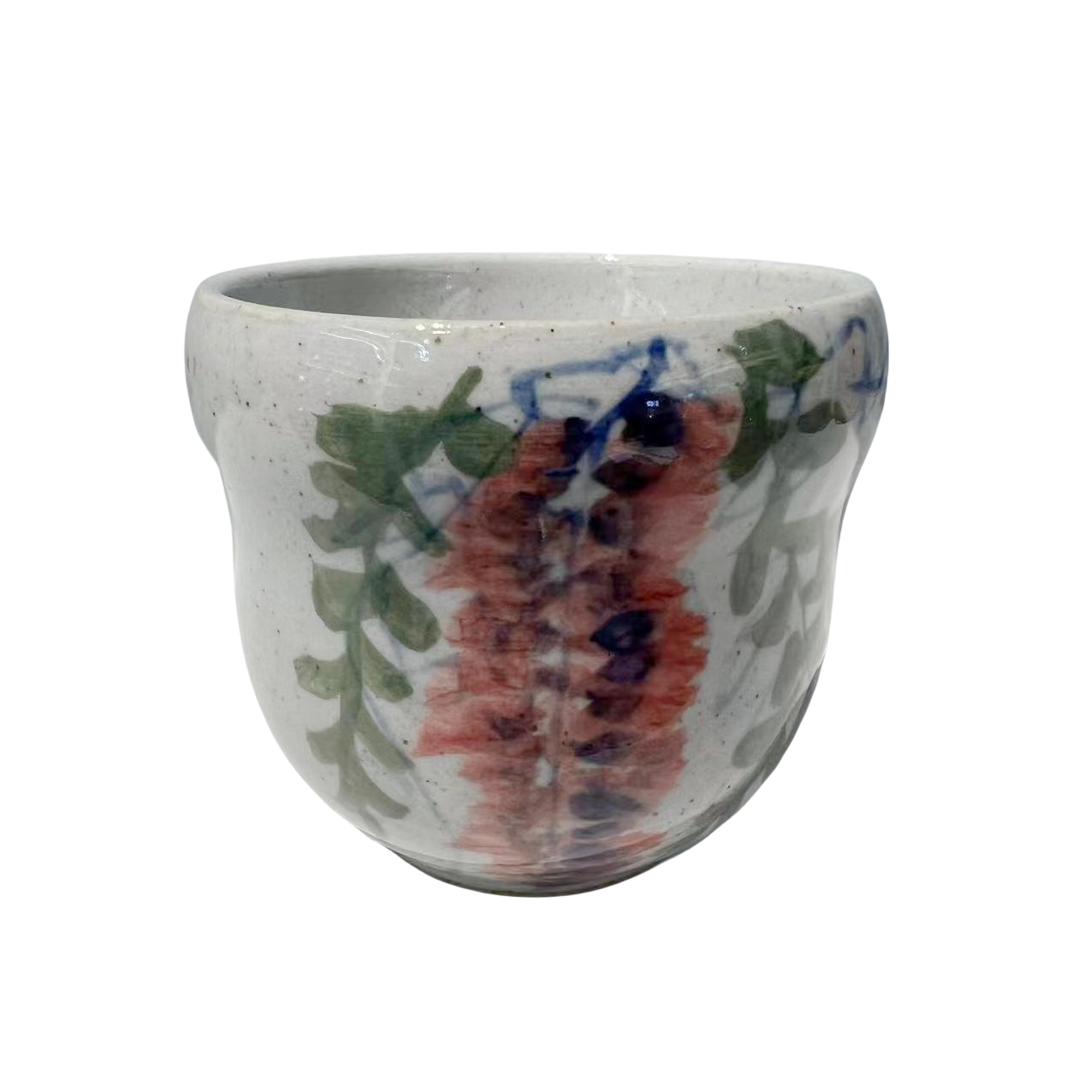 Pink green landscape nature handmade artist hand draw ceramic porcelain coffee cup tea cup 8x8.8cm