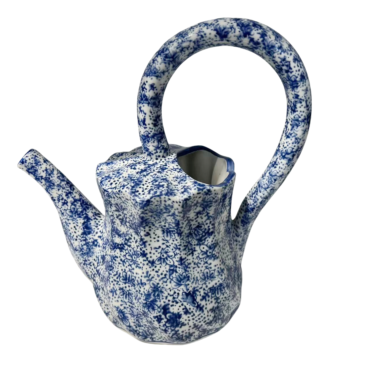 Blue and white vintage Japanese abstract artist handmade porcelain tea pot