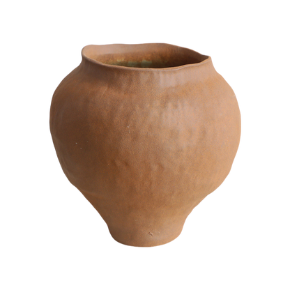 Brown rustic wabi-sabi style abstract artist handmade scupltural ceramic vase 20x21cm