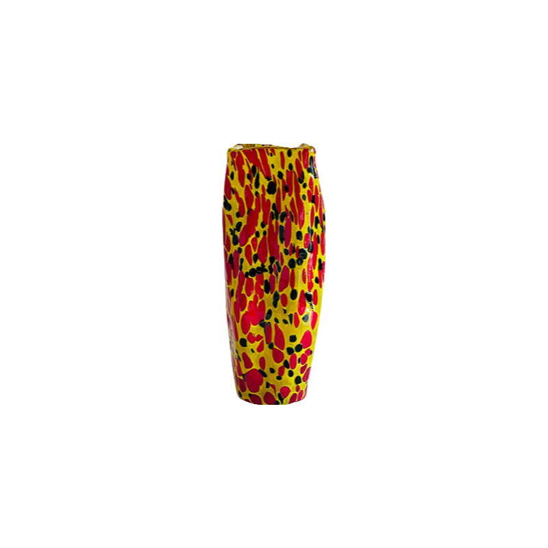 Red yellow black abstract style handmade hand blown irregular shape glass vase 24x9cm