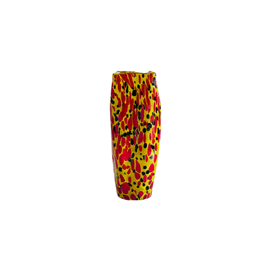Red yellow black abstract style handmade hand blown irregular shape glass vase 24x9cm