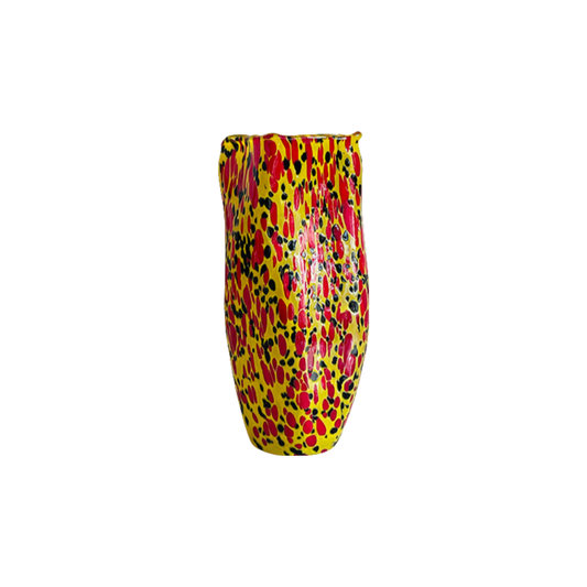 Red yellow and black handmade hand blown mosaic abstract dots irregular glass vase 20x7cm