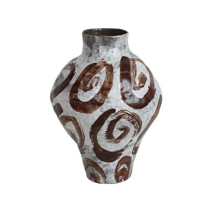 Grey and brown hand drawn wabi-sabi style zen art artist handmade scupltural ceramic vase 30x22cm