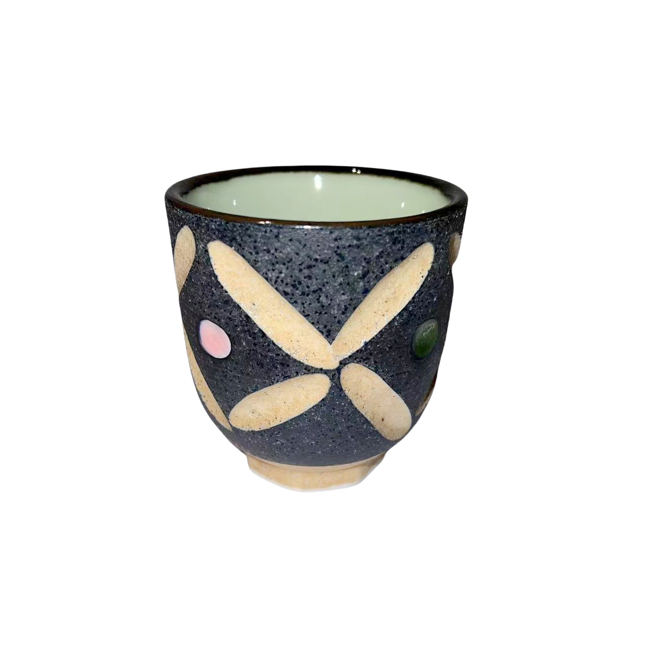 Grey color Japanese klin transformed abstract artist round handmade ceramic tea cup 8x7.5cm