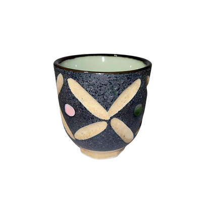 Grey color Japanese klin transformed abstract artist round handmade ceramic tea cup 8x7.5cm
