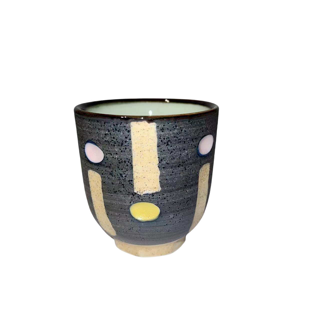 Grey color Japanese klin transformed abstract artist round handmade ceramic tea cup 8x7.5cm