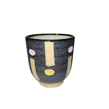 Grey color Japanese klin transformed abstract artist round handmade ceramic tea cup 8x7.5cm